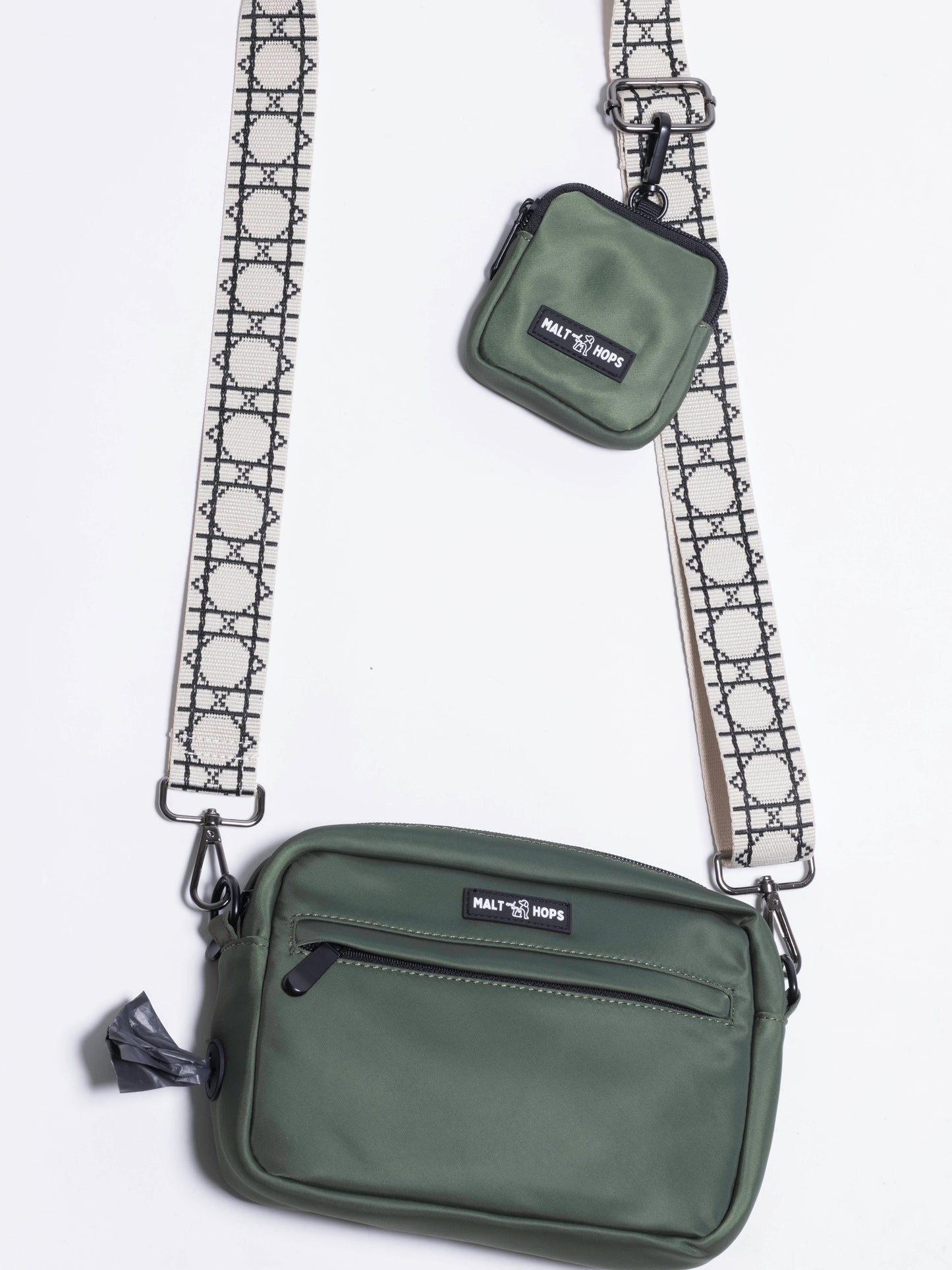 Cream and Black Geo Webbing Bag Strap