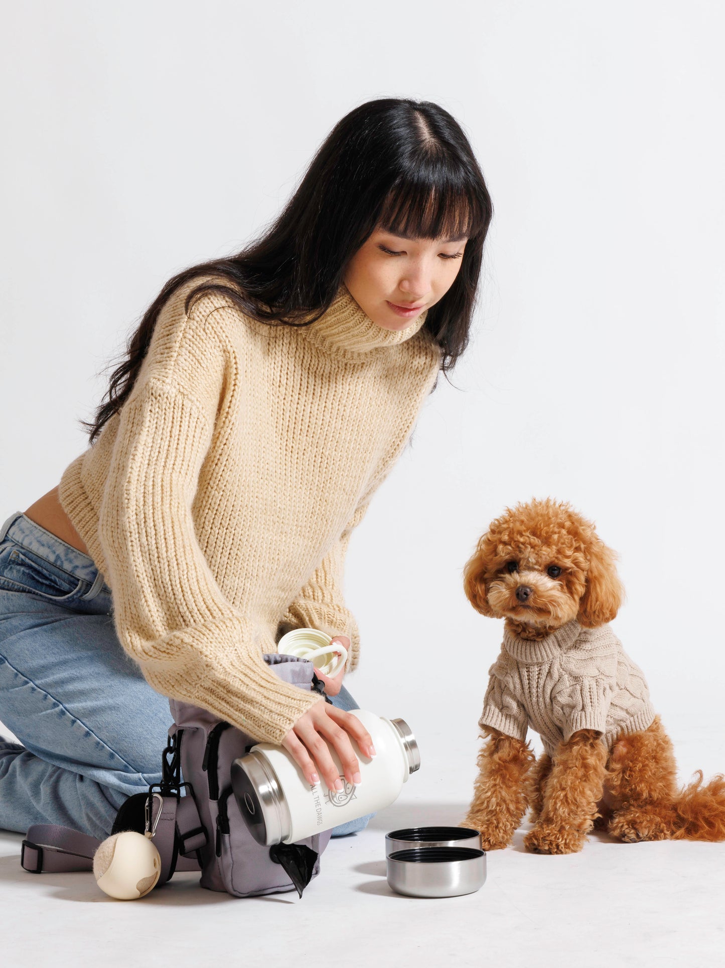 Light Grey Water Bottle Dog Walking Bag
