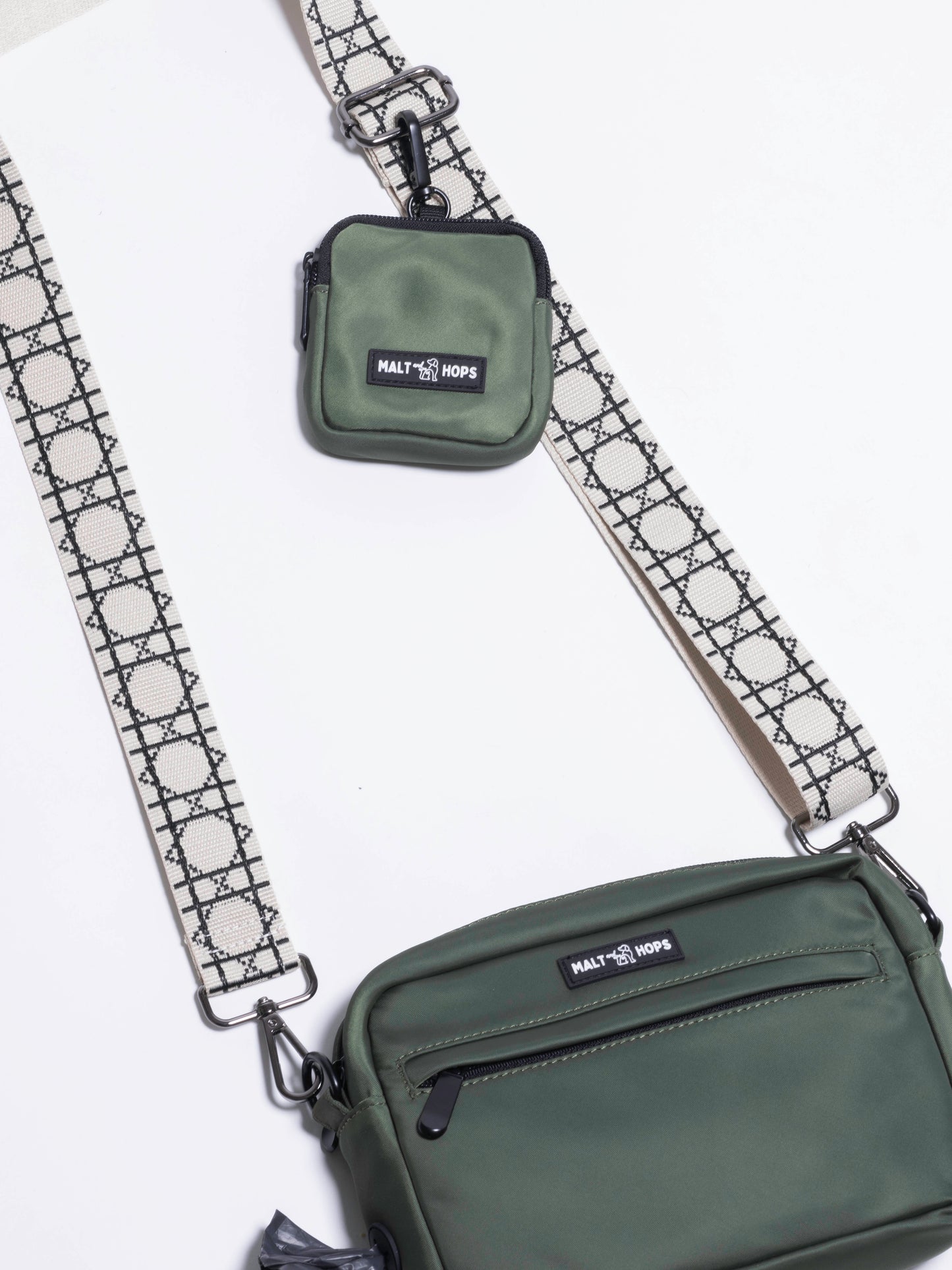 Cream and Black Geo Webbing Bag Strap